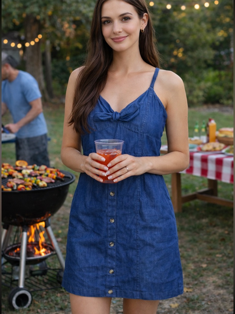 Derek Heart Chambray Sundress Nwt Blue Denim Tie Front Mini Dress Adjustable